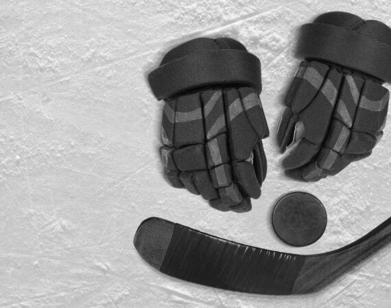Hockey Gloves, Stick And Puck On The Ice. Concept, Hockey, Wallp