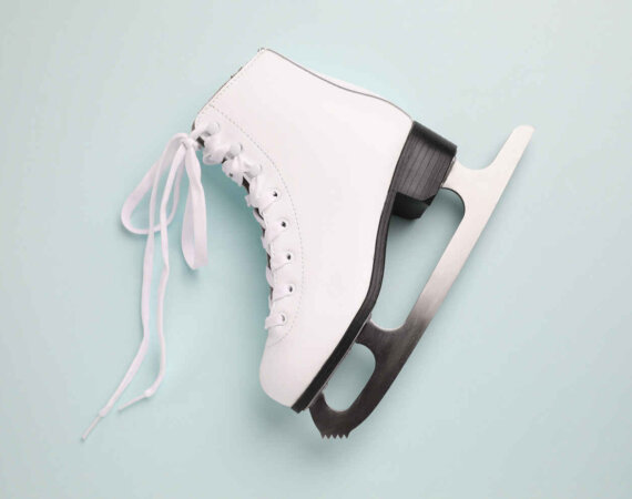 Pink Ice Skate On Light Background, Top View